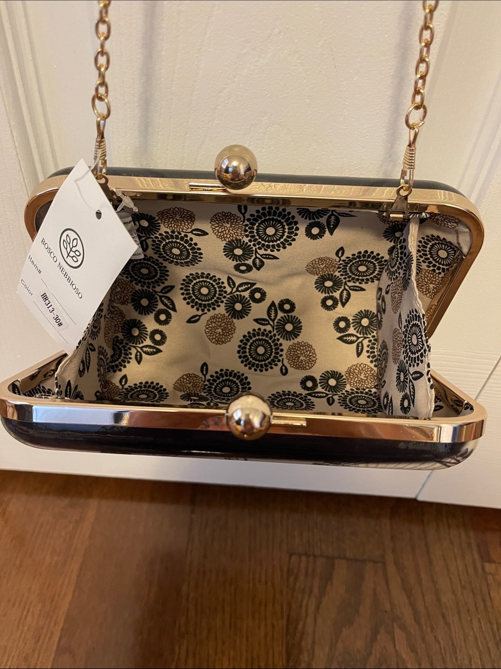 Paris Vintage Print Hardcase Crossbody Clutch - Red/Black - Picture 3 of 4